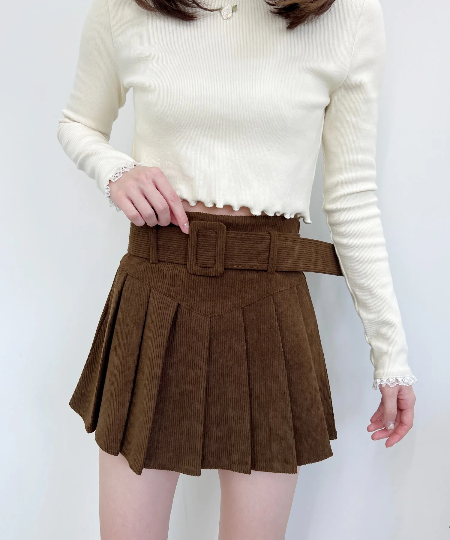 ベルト付きコーデュロイプリーツスカート - Image 11