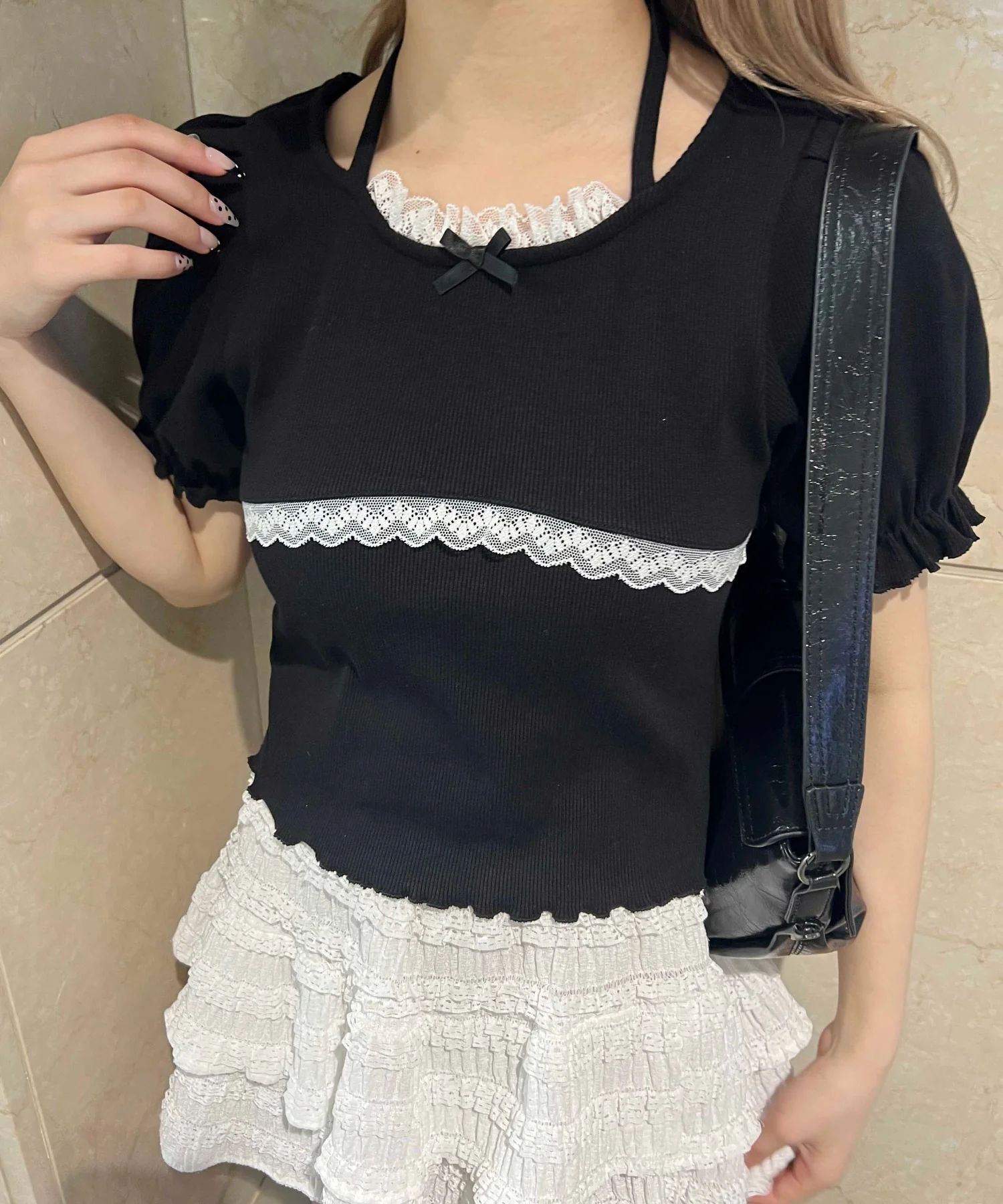レースパイピングリブトップス - Image 3
