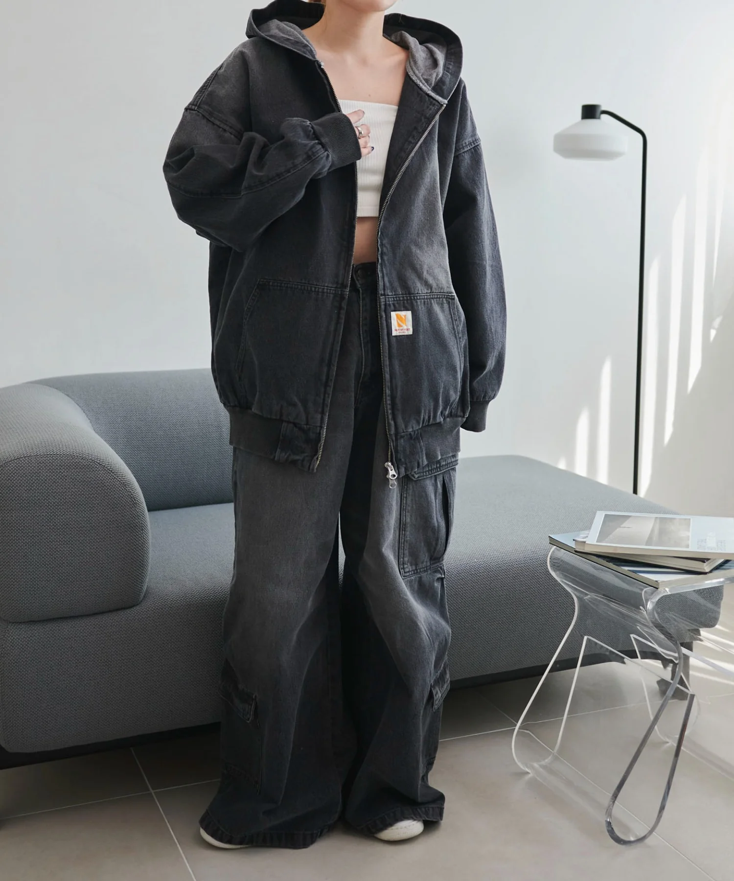 ヴィンテージウォッシュデニムBIGフードブルゾン - Image 19