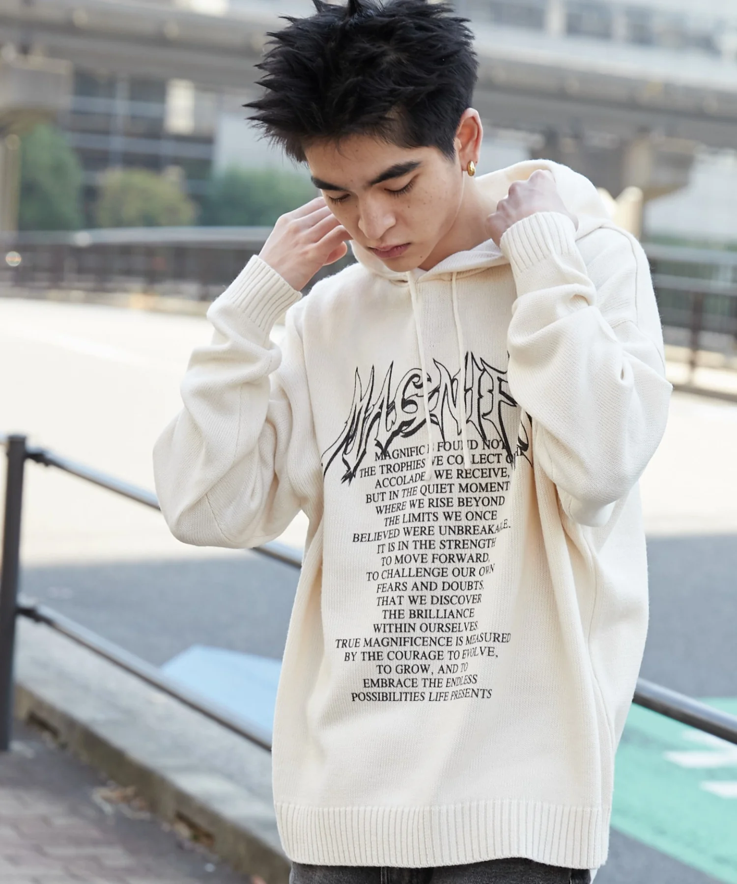 グラフィックプリントニットパーカー - Image 11