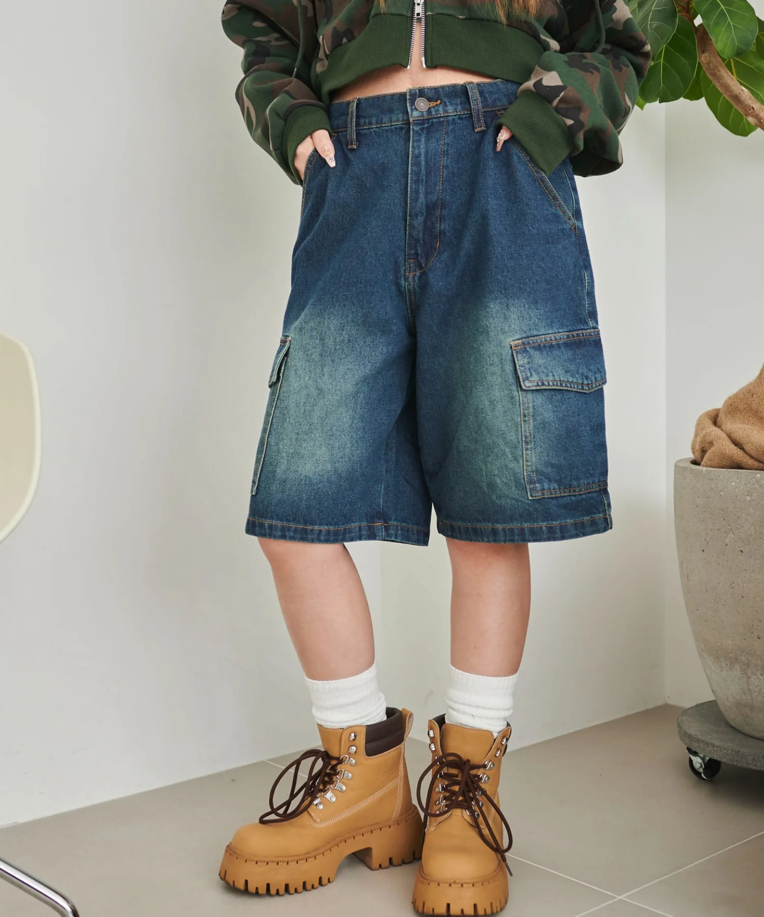 ヴィンテージウォッシュカーゴハーフパンツ - Image 3